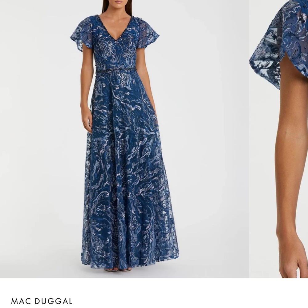 Mac Duggal Blue Embellished Maxi Gown for Weddings